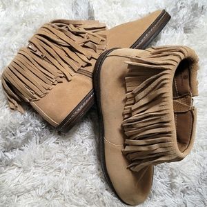 Aerosoles Good Fun Tan Fringed Suede Ankle Boots Booties Size 9 M